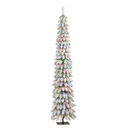 Puleo International 7ft. Pre-Lit Flocked Pencil Christmas Tree