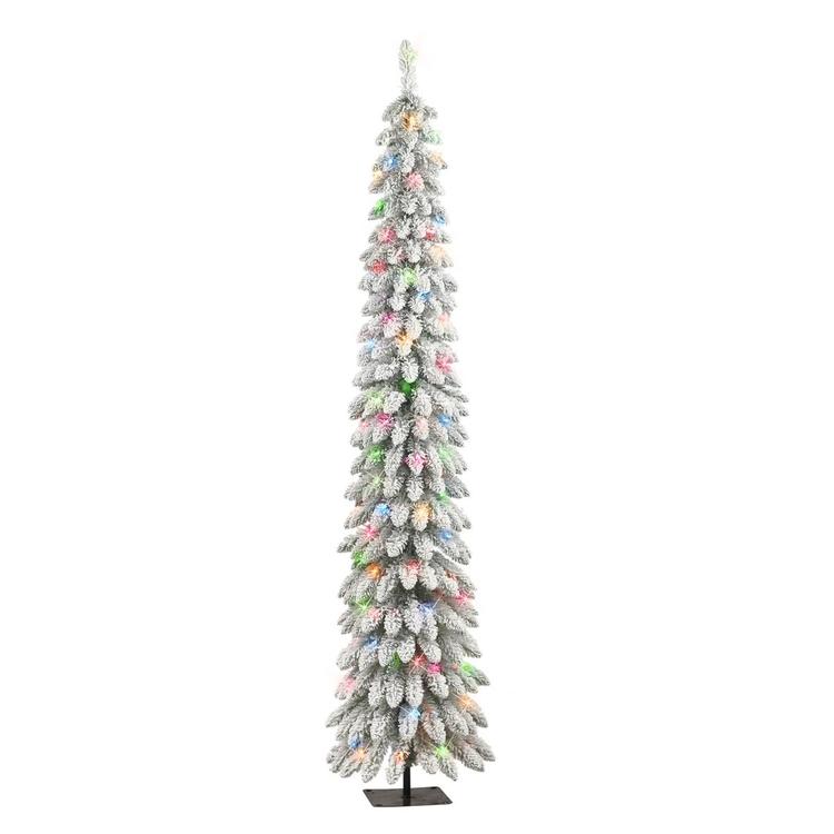 Puleo International 7ft. Pre-Lit Flocked Pencil Christmas Tree