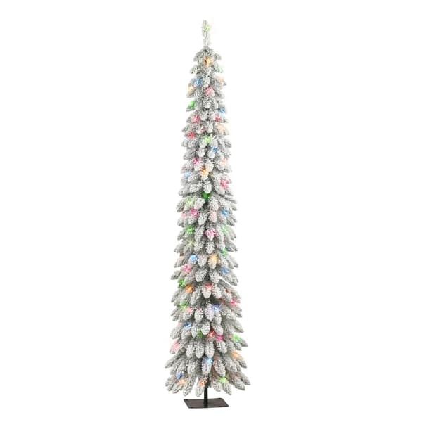 Puleo International 7ft. Pre-Lit Flocked Pencil Christmas Tree - image 