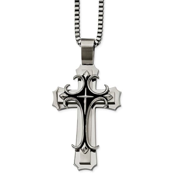 Mens Gentlemen's Classics(tm) Elegant Black Enameled Cross Necklace - image 