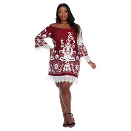 Plus Size White Mark Damask Lace Trimmed Shift Dress