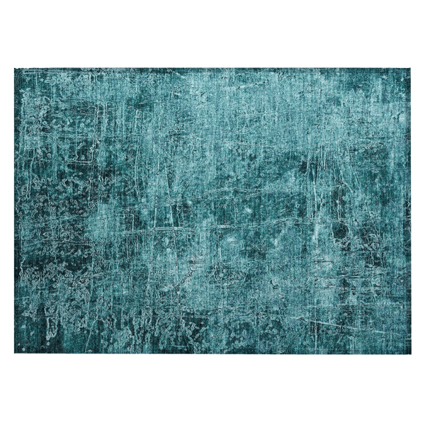 HomeRoots Abstract Teal Non Skid Indoor Outdoor Accent Rug