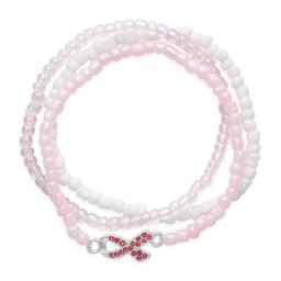 Brest Cancer Awareness Rhinestone Stretch Bracelet Set - Set of 3