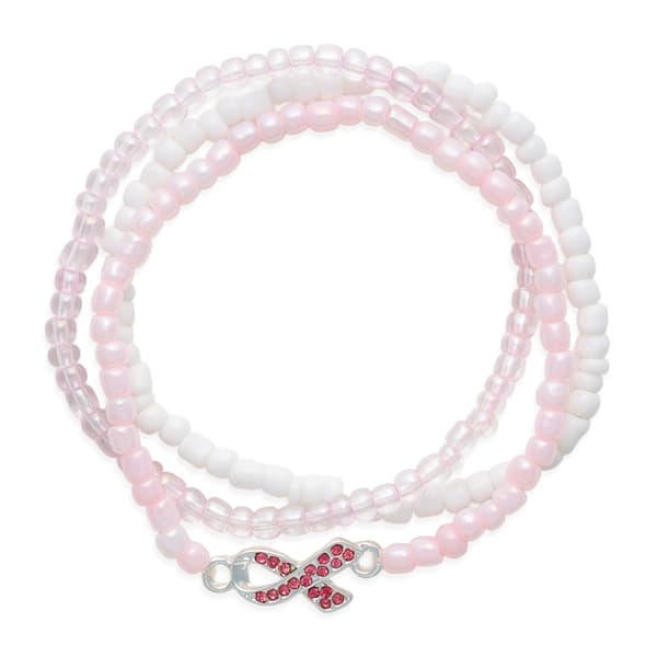 Brest Cancer Awareness Rhinestone Stretch Bracelet Set - Set of 3 - image 