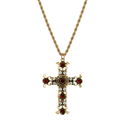 Symbols of Faith Gold Tone Cross Clear Crystal & Bead Necklace