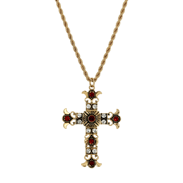 Symbols of Faith Gold-Tone Cross Clear Crystal & Bead Necklace - image 