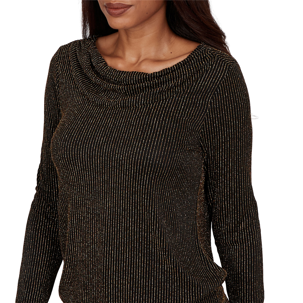 Womens Emaline Soiree Long Sleeve Drape Neck Stripe Blouse