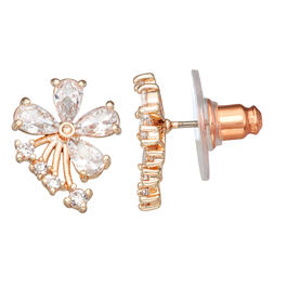 Napier Rose Gold-Tone Cubic Zirconia Flower Stem Stud Earrings