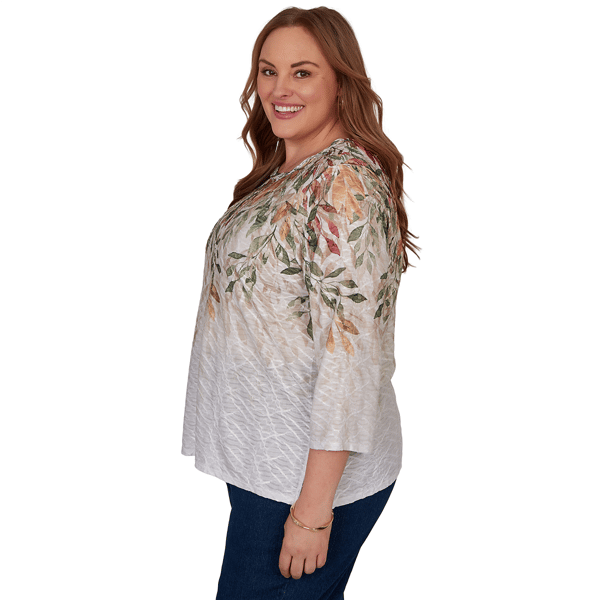Plus Size Alfred Dunner Classics 3/4 Sleeve Autumn Leaves Blouse