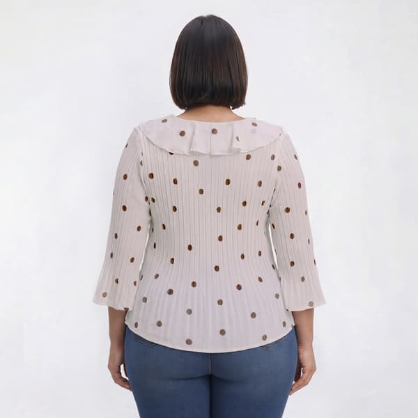 Plus Size Floral & Ivy 3/4 Ruffle Front Dot Pleater Blouse