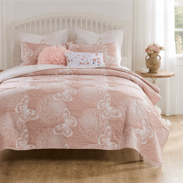 Mariposa Butterfly Blossom Reversible Matelassé Coverlet Set