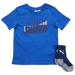 Boys &#40;4-7&#41; Puma Short Sleeve Graphic Tee with Crew Socks - Blue