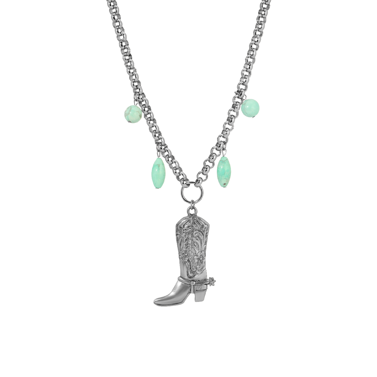 1928 18in. Cowboy Boot Pendant Turquoise Bead Necklace