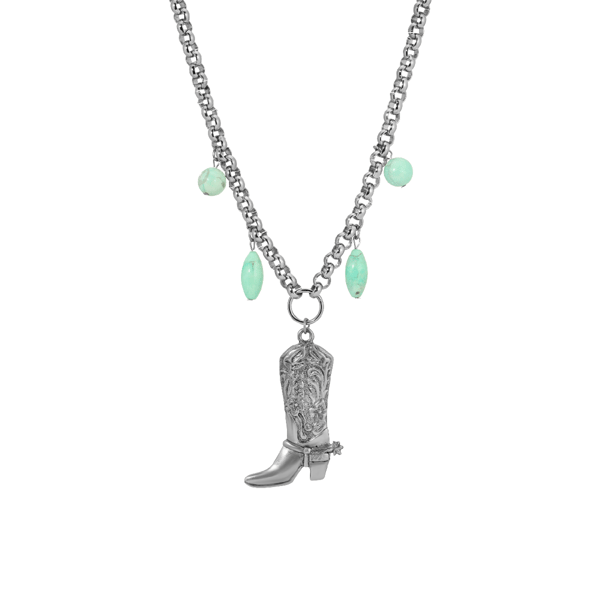 1928 18in. Cowboy Boot Pendant Turquoise Bead Necklace - image 