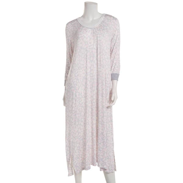Womens Rene Rofe 3/4 Sleeve Abstract Ribbon Trim Nightgown