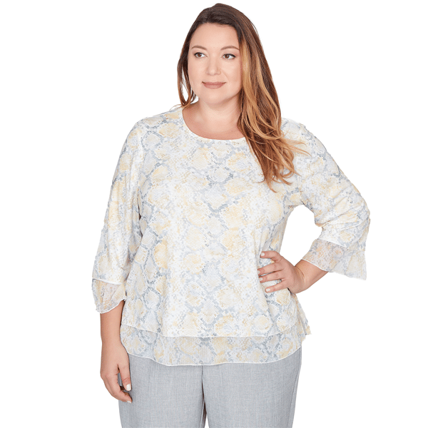 Plus Size Alfred Dunner Al Fresco Python Printed Knit Flutter Sl