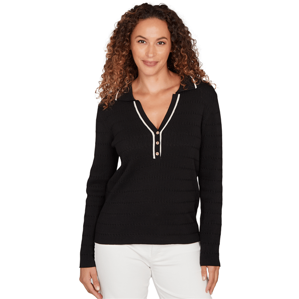 Womens Emaline Dusted Petals Long Sleeve Notch Neck Collar Sweat - image 