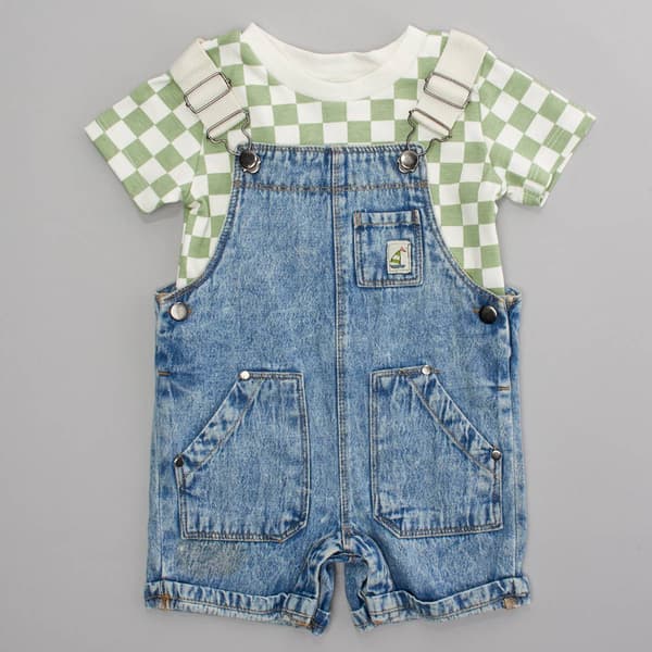 Baby Boy &#40;12-24M&#41; Little Lad&#40;R&#41; Denim Shortalls & Check Tee Set - image 