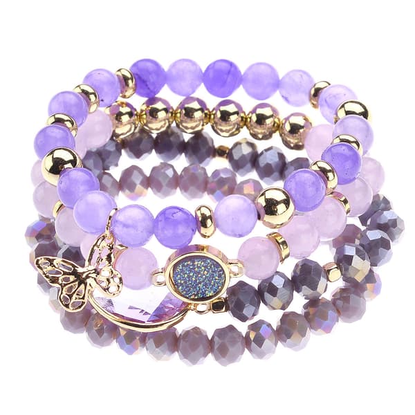 Ashley Cooper(tm) 4pc. Lilac & Gold Butterfly Stretch Bracelets - image 