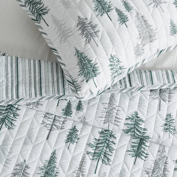 FreshFolds Matthew 3pc. Reversible Trees & Striped Quilt Set