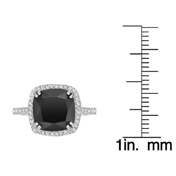 Gemminded Sterling 10mm Cushion Onyx & White Topaz Ring