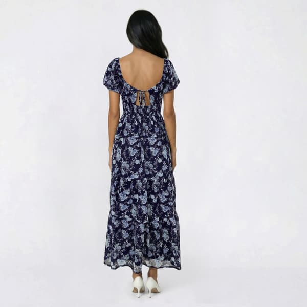 Juniors Trixxi Puff Sleeve Floral Twist Front Tier Midi Dress