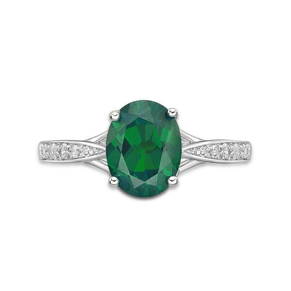 Sterling Silver Ring w/ Created Emerald & White Topaz Gemstones