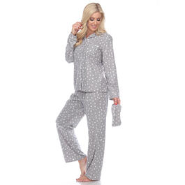 Womens White Mark Dotted Long Sleeve 3pc. Pajama Set