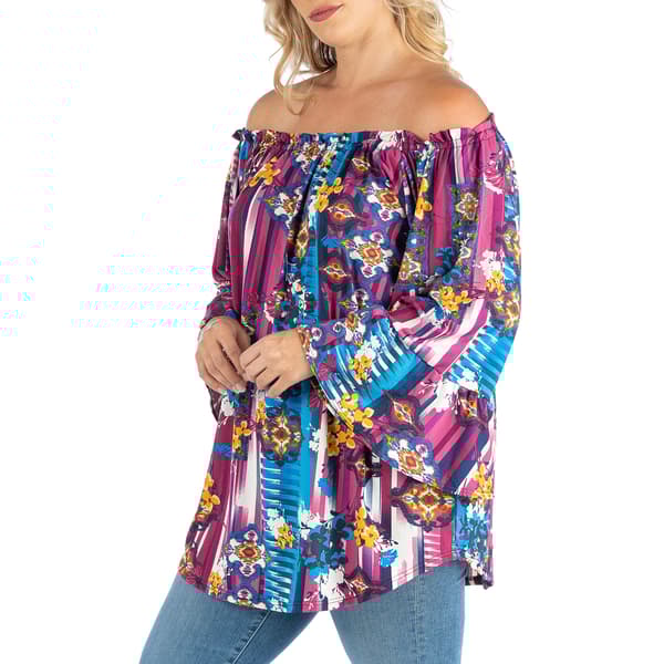 Plus Size 24/7 Comfort Apparel Floral Flare Sleeve Tunic