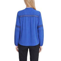 Womens NY Collection Long Sleeve Tie Neck Lace Inset Blouse