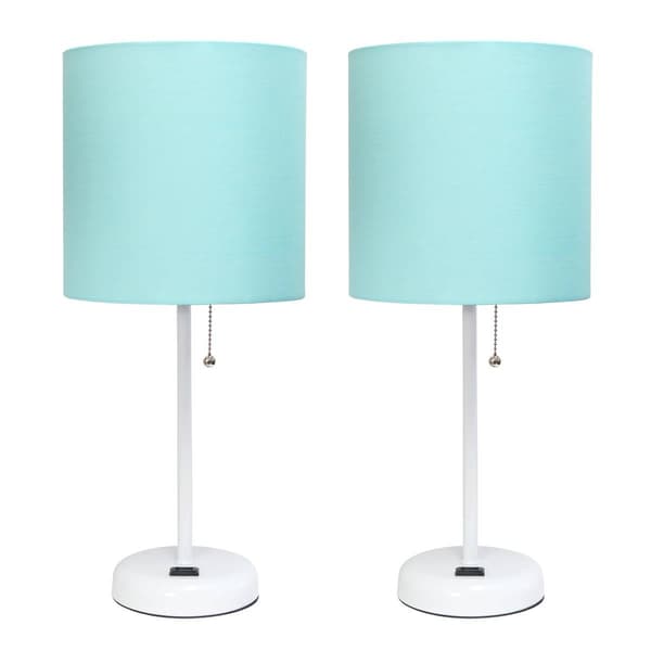 LimeLights White Stick Lamp w/Charging Outlet & Shade - Set of 2