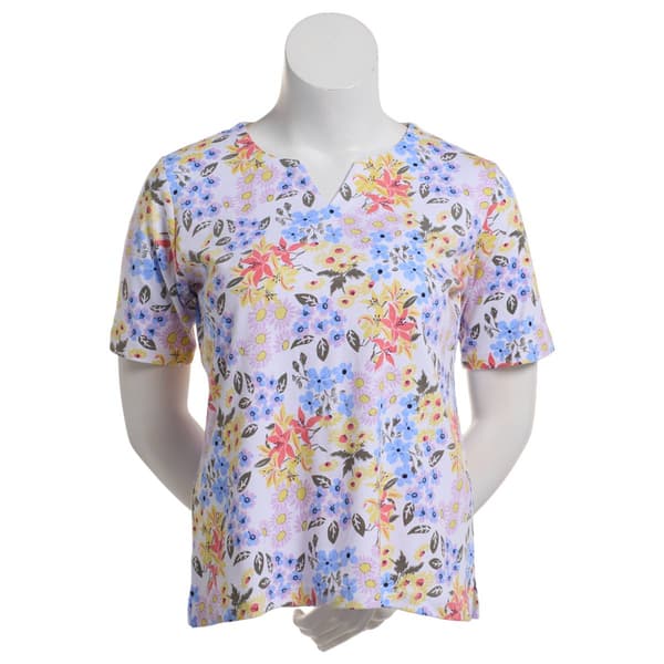 Petite Hasting & Smith Elbow Sleeve Split Neck Floral Tee