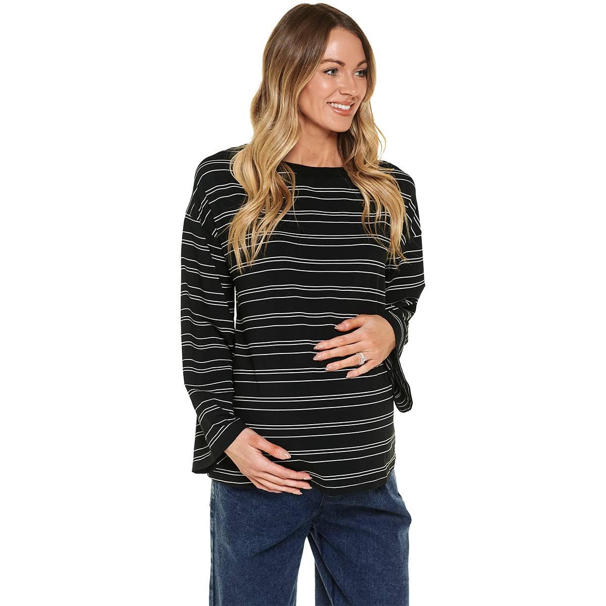 Womens Maternity Times Two Long Sleeve Striped Drop Shoulder