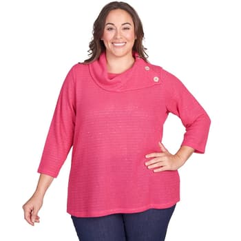 Plus Size Ruby Rd. Must Haves II Soft Sequin Split Neck Sweater - Boscov's