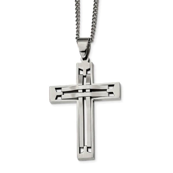 Mens Gentlemens Classics(tm) Stainless Steel Cross Pendant Necklace - image 