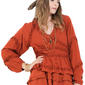 Womens MNK Long Sleeve V-Neck Swiss Dot Ruffle Blouse - image 2