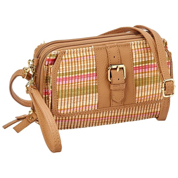 Womens Bueno Striped Woven Double Zip Flap Crossbody Wallet