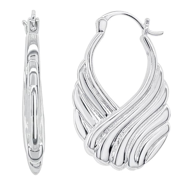 Marsala Fine Silver Plated Scalloped Hoop Earrings - image 