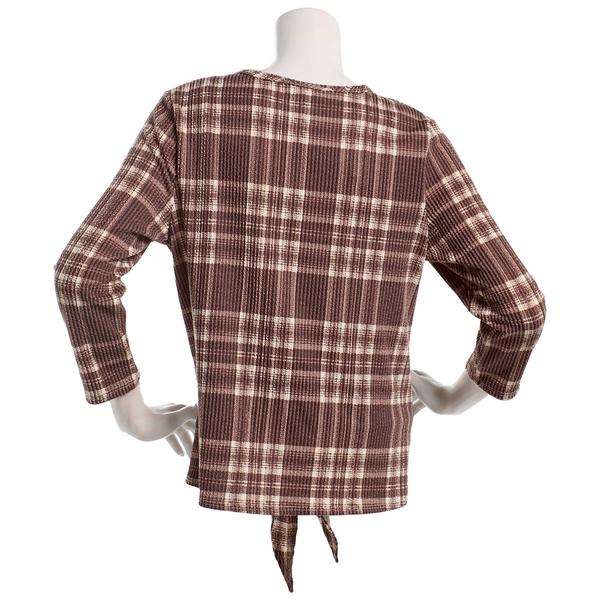 Womens C''est La Vie 3/4 Sleeve Cozy Rib Plaid Faux Button Blouse