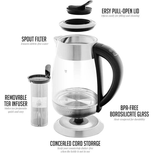 Ovente Electric Glass Kettle Hot Water Boiler