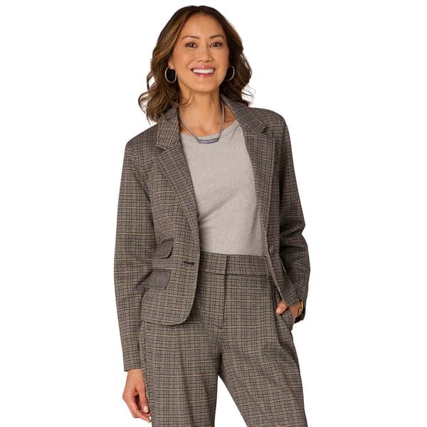 Womens Democracy Long Sleeve Crop Plaid Blazer w/Flap Pockets