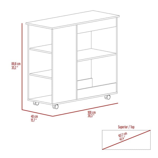 FM FURNITURE Arizona White Kitchen Cart
