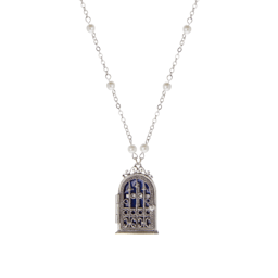Symbols of Faith Blue Enamel Cross House Locket Necklace