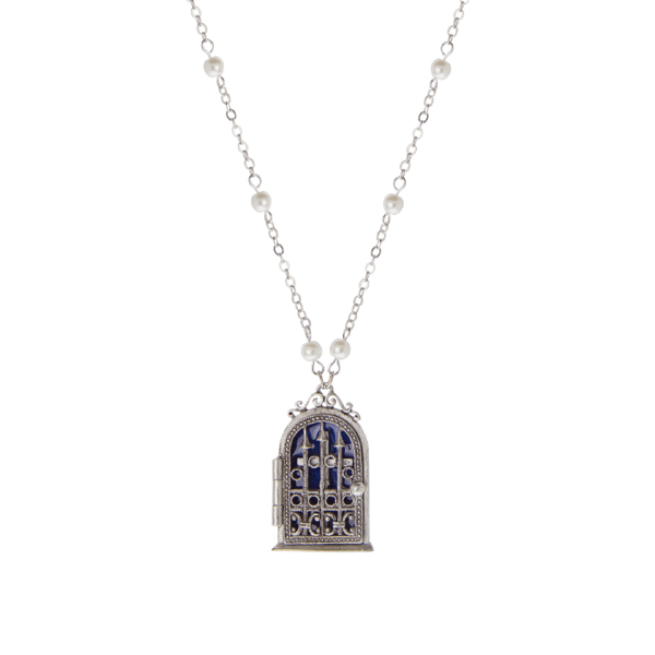 Symbols of Faith Blue Enamel Cross House Locket Necklace