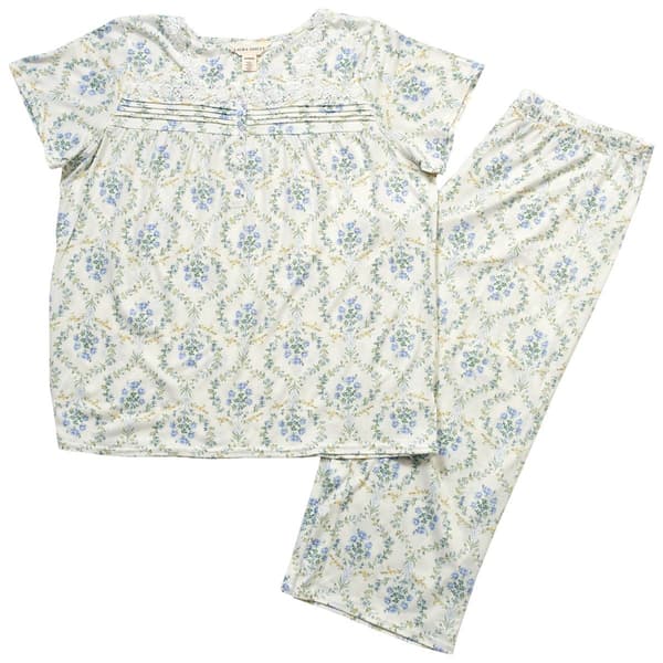 Womens Laura Ashley(R) Floral Lace Trim Henley Capri Pajama Set - image 