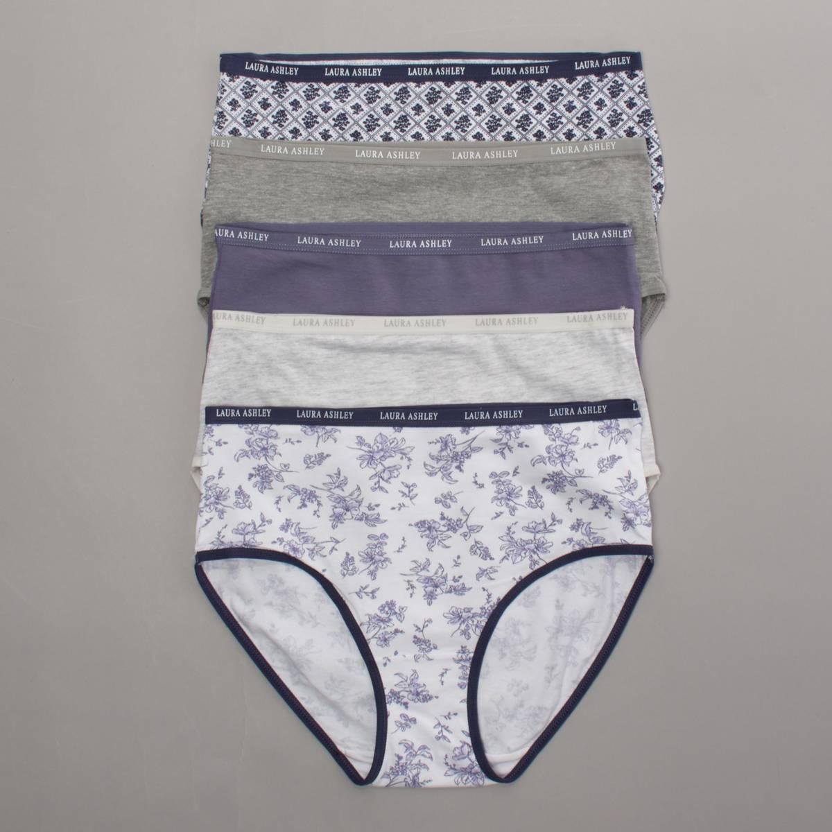 Womens Laura Ashley(R) 5pk. Brief Panties with Logo - LS9221-5PKRG