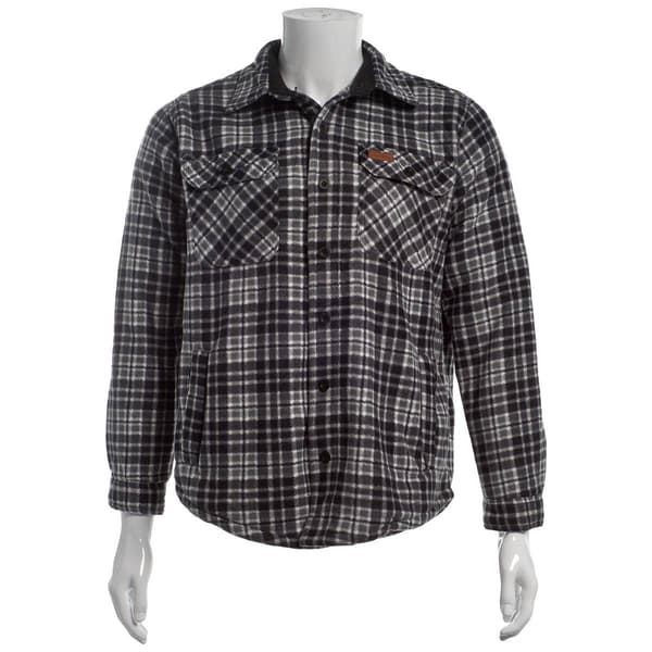 Mens Mountain Ridge Plaid Fleece CPO Jacket - Black/Grey