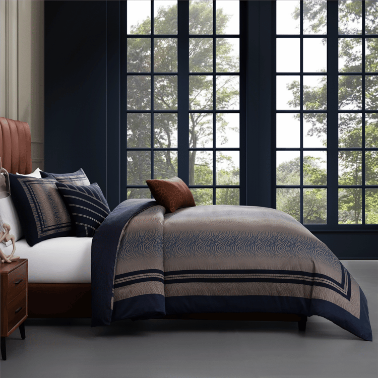 Bebejan Dark Blue Animal Prints 5pc. Reversible Comforter Set