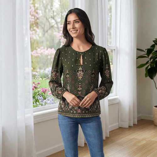 Womens Nanette Lepore Long Sleeve Keyhole Floral Blouse - image 