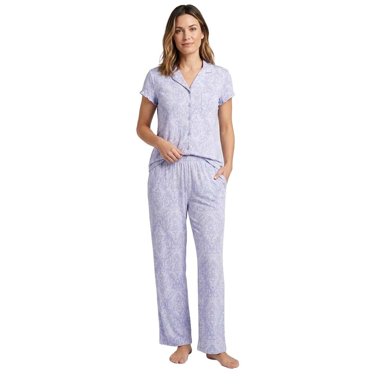 Womens Lauara Ashley® Short Sleeve Ruffled Rib Pajama Set